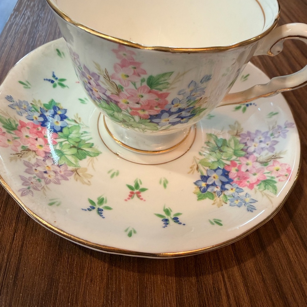 Stafford Floral Teacup and Saucer Set with Gold Trim
